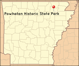 Arkansas Map with marker at Powhatan State Park